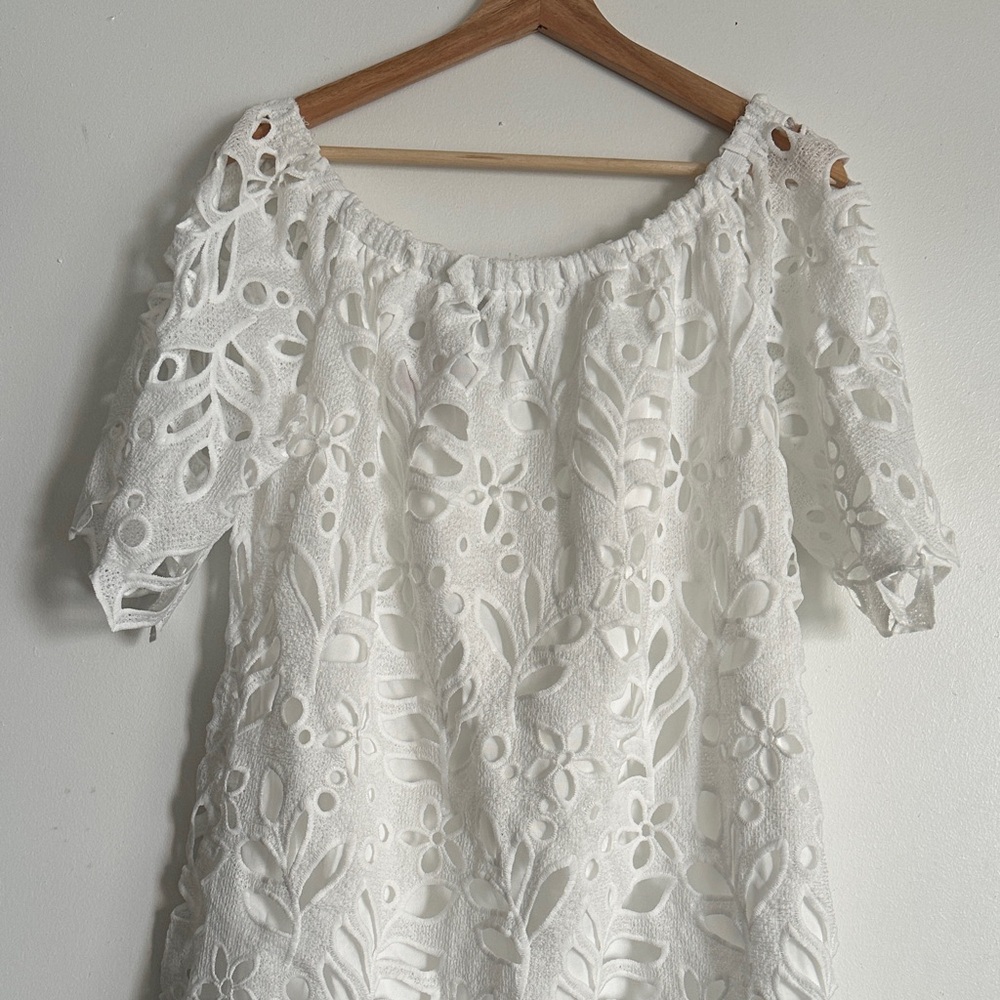 PrettyGarden White on White Short Sleeve Dress / NWT - Picture 2 of 5